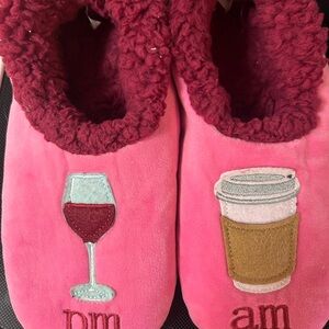 Pink Slippers with Wine and Coffee Embroidery
